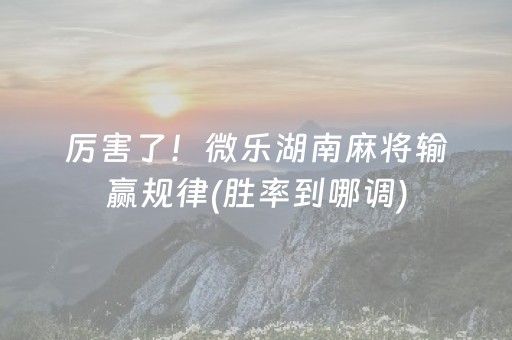 厉害了！微乐湖南麻将输赢规律(胜率到哪调)