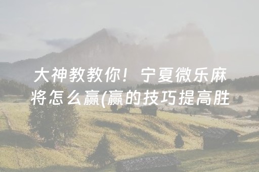 大神教教你！宁夏微乐麻将怎么赢(赢的技巧提高胜率)
