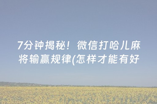 7分钟揭秘！微信打哈儿麻将输赢规律(怎样才能有好牌)