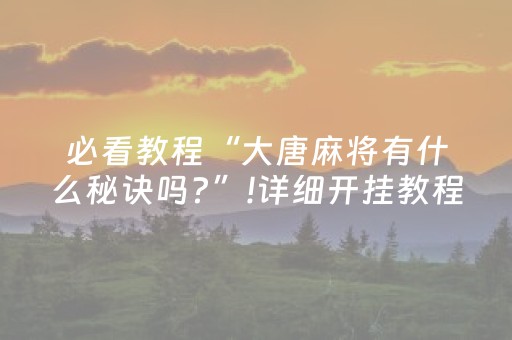 必看教程“大唐麻将有什么秘诀吗?”!详细开挂教程-知乎