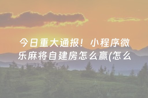 今日重大通报！小程序微乐麻将自建房怎么赢(怎么打才会赢)