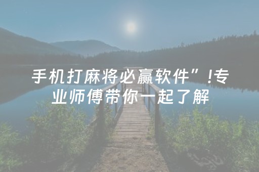 手机打麻将必赢软件”!专业师傅带你一起了解（详细教程）-知乎