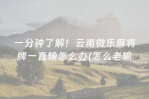 一分钟了解！云南微乐麻将牌一直输怎么办(怎么老输必备神器)