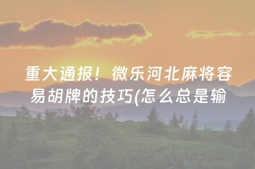 重大通报！微乐河北麻将容易胡牌的技巧(怎么总是输)
