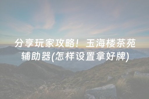 分享玩家攻略！玉海楼茶苑辅助器(怎样设置拿好牌)