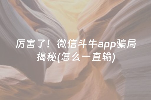 厉害了！微信斗牛app骗局揭秘(怎么一直输)