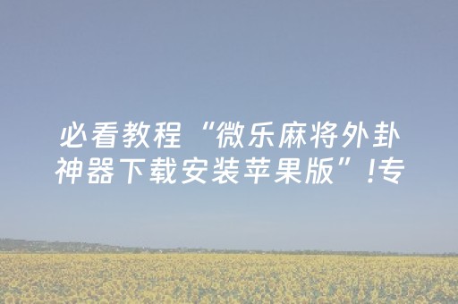 必看教程“微乐麻将外卦神器下载安装苹果版”!专业师傅带你一起了解（详细教程）-知乎