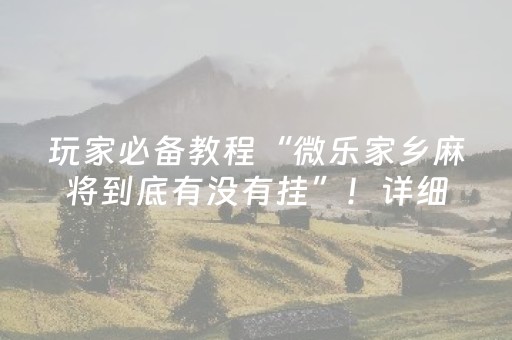 玩家必备教程“微乐家乡麻将到底有没有挂”！详细开挂教程（确实真的有挂)-知乎