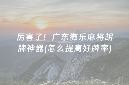厉害了！广东微乐麻将胡牌神器(怎么提高好牌率)