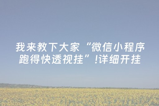 我来教下大家“微信小程序跑得快透视挂”!详细开挂教程-知乎