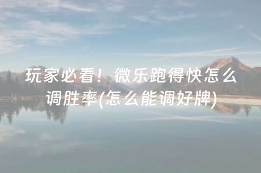 玩家必看！微乐跑得快怎么调胜率(怎么能调好牌)