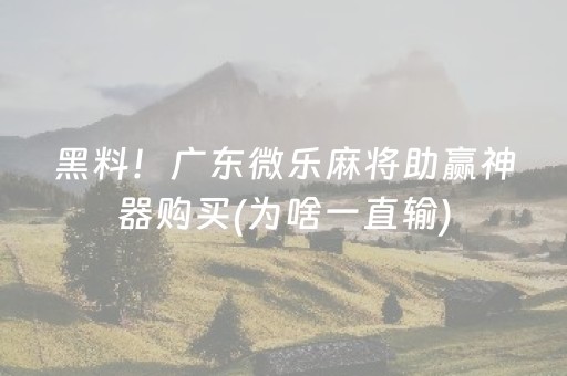 黑料！广东微乐麻将助赢神器购买(为啥一直输)