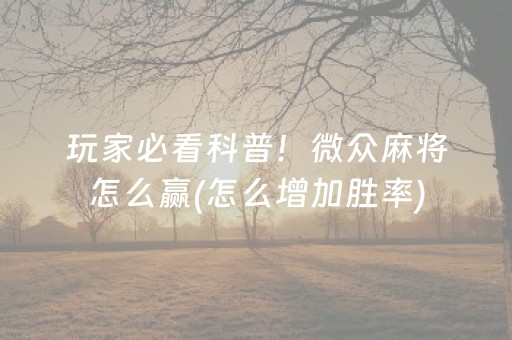 玩家必看科普！微众麻将怎么赢(怎么增加胜率)