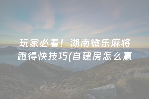 玩家必看！湖南微乐麻将跑得快技巧(自建房怎么赢)
