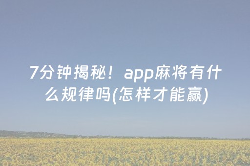 7分钟揭秘！app麻将有什么规律吗(怎样才能赢)
