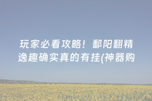 玩家必看攻略！鄱阳翻精逸趣确实真的有挂(神器购买好牌规律)