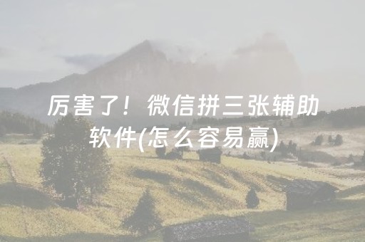 厉害了！微信拼三张辅助软件(怎么容易赢)