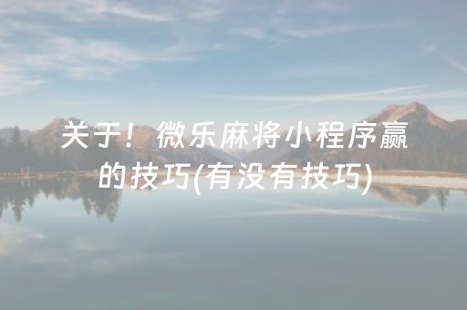 关于！微乐麻将小程序赢的技巧(有没有技巧)
