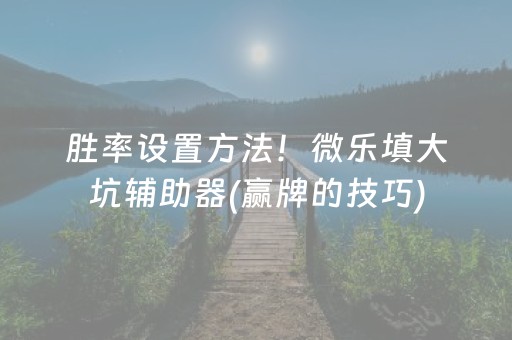 胜率设置方法！微乐填大坑辅助器(赢牌的技巧)