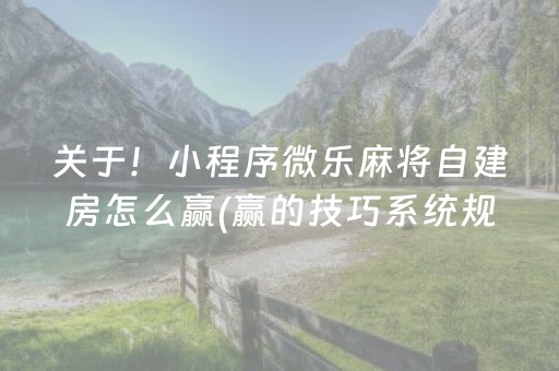 关于！小程序微乐麻将自建房怎么赢(赢的技巧系统规律)