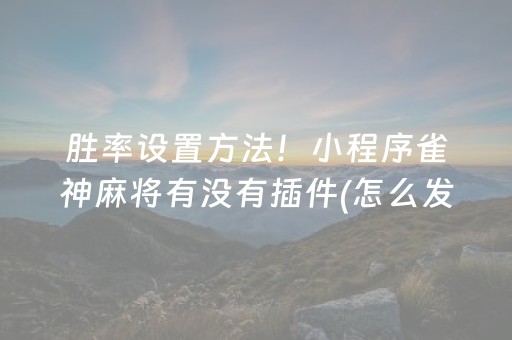 胜率设置方法！小程序雀神麻将有没有插件(怎么发好牌)