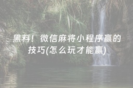 黑料！微信麻将小程序赢的技巧(怎么玩才能赢)
