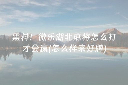 黑料！微乐湖北麻将怎么打才会赢(怎么样来好牌)