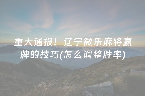 重大通报！辽宁微乐麻将赢牌的技巧(怎么调整胜率)