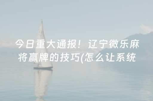 今日重大通报！辽宁微乐麻将赢牌的技巧(怎么让系统发好牌)