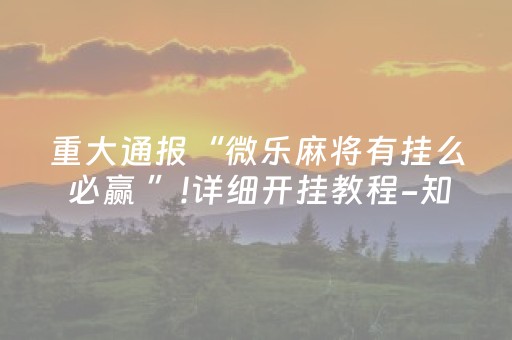 重大通报“微乐麻将有挂么 必赢 ”!详细开挂教程-知乎