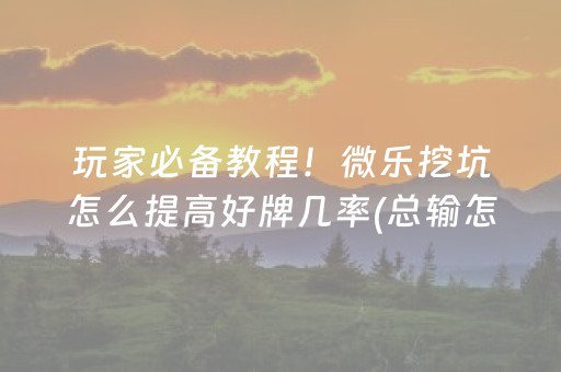 玩家必备教程！微乐挖坑怎么提高好牌几率(总输怎么回事)