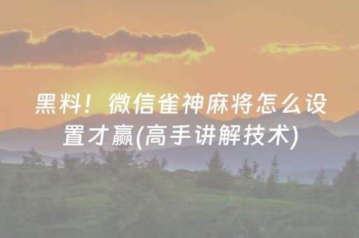 黑料！微信雀神麻将怎么设置才赢(高手讲解技术)