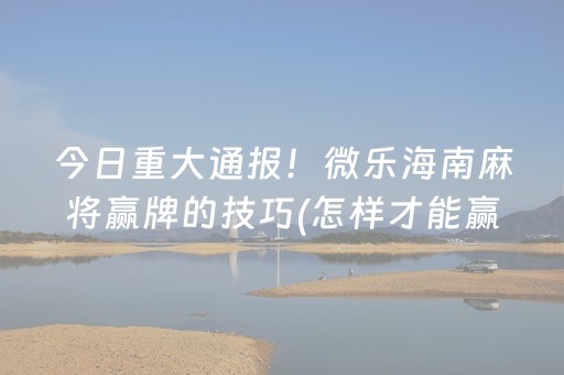 今日重大通报！微乐海南麻将赢牌的技巧(怎样才能赢)