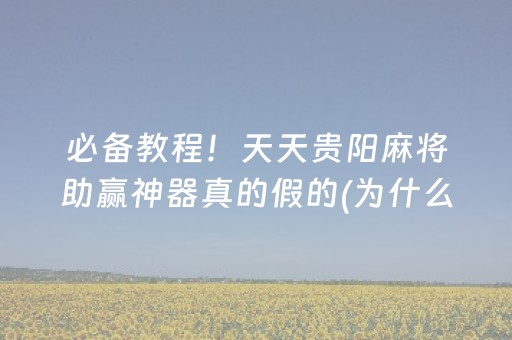 必备教程！天天贵阳麻将助赢神器真的假的(为什么一直输)