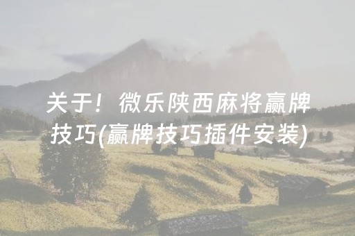 关于！微乐陕西麻将赢牌技巧(赢牌技巧插件安装)