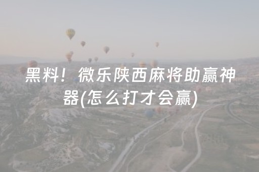 黑料！微乐陕西麻将助赢神器(怎么打才会赢)
