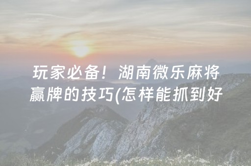 玩家必备！湖南微乐麻将赢牌的技巧(怎样能抓到好牌)