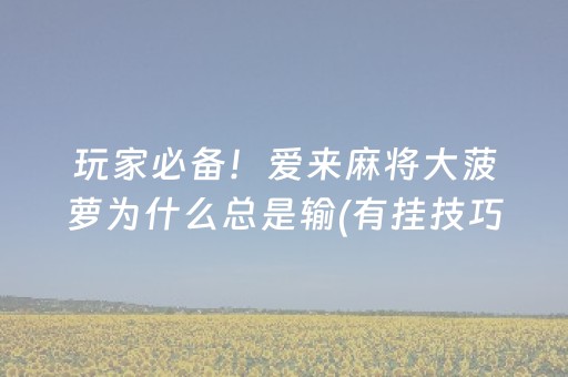 玩家必备！爱来麻将大菠萝为什么总是输(有挂技巧辅助器)