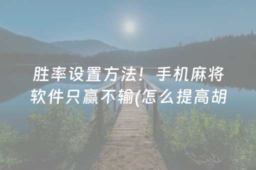 胜率设置方法！手机麻将软件只赢不输(怎么提高胡牌率)