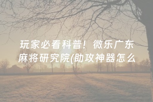 玩家必看科普！微乐广东麻将研究院(助攻神器怎么才会赢)