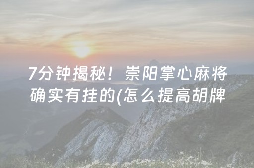 7分钟揭秘！崇阳掌心麻将确实有挂的(怎么提高胡牌率)