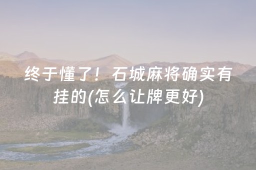 终于懂了！石城麻将确实有挂的(怎么让牌更好)