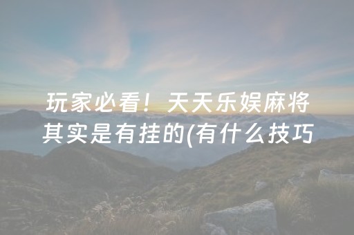 玩家必看！天天乐娱麻将其实是有挂的(有什么技巧)