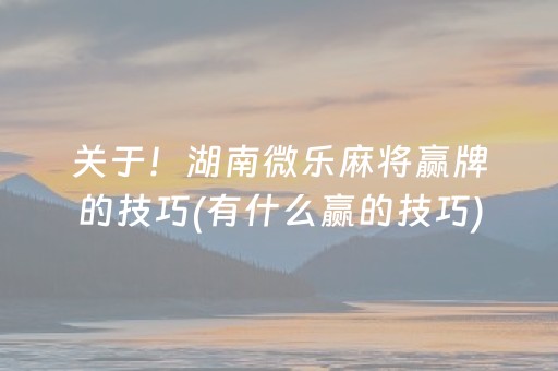关于！湖南微乐麻将赢牌的技巧(有什么赢的技巧)