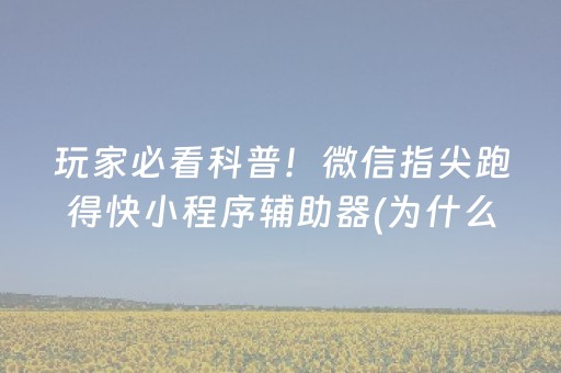 玩家必看科普！微信指尖跑得快小程序辅助器(为什么老是输)