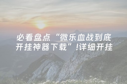 必看盘点“微乐血战到底开挂神器下载”!详细开挂教程-知乎