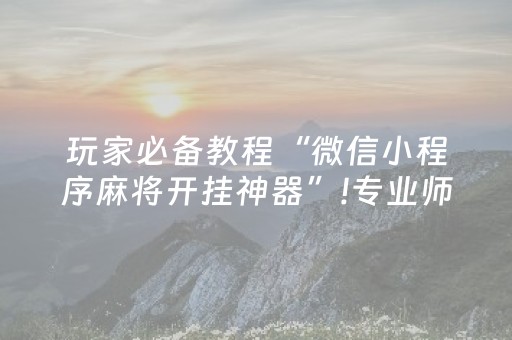 玩家必备教程“微信小程序麻将开挂神器”!专业师傅带你一起了解（详细教程）-知乎