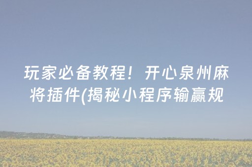 玩家必备教程！开心泉州麻将插件(揭秘小程序输赢规律)