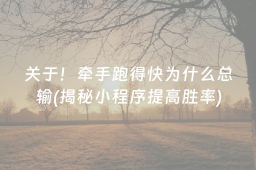 关于！牵手跑得快为什么总输(揭秘小程序提高胜率)