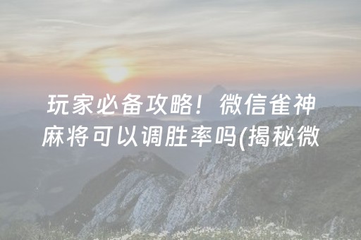 玩家必备攻略！微信雀神麻将可以调胜率吗(揭秘微信里辅牌器)